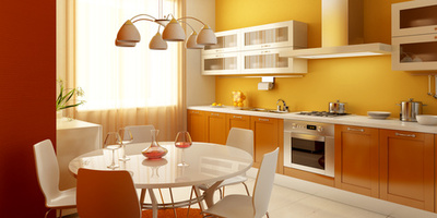 幸福　元気　暖かさ　家庭を意味するオレンジを使ったキッチン.jpg